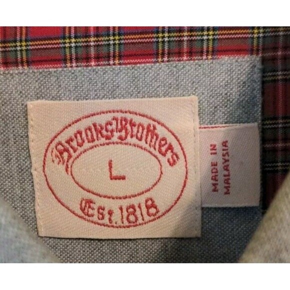 Brooks Brothers Long Sleeve Button Down Men's Shirt Red Plaid Gray Cuff Size L - Picture 5 of 9